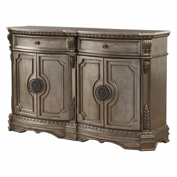 HomeRoots 68" Champagne Solid Wood Server with Marble Top - Elegant Storage Solution for Any Room Decor 318909