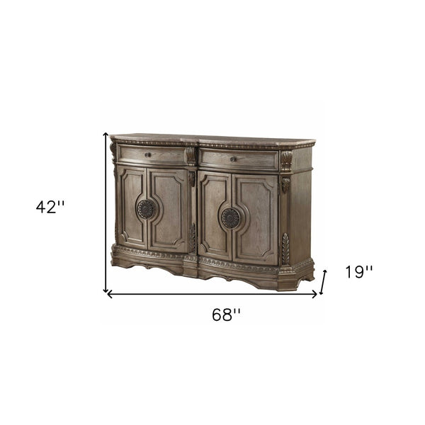 HomeRoots 68" Champagne Solid Wood Server with Marble Top - Elegant Storage Solution for Any Room Decor 318909