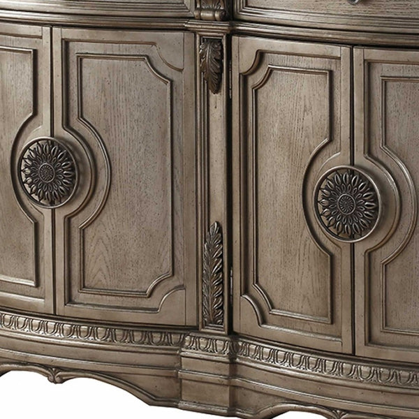 HomeRoots 68" Champagne Solid Wood Server with Marble Top - Elegant Storage Solution for Any Room Decor 318909
