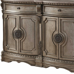 HomeRoots 68" Champagne Solid Wood Server with Marble Top - Elegant Storage Solution for Any Room Decor 318909