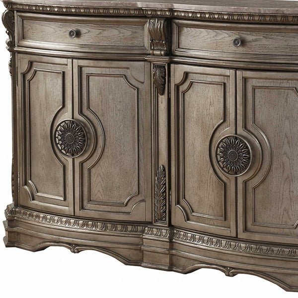 HomeRoots 68" Champagne Solid Wood Server with Marble Top - Elegant Storage Solution for Any Room Decor 318909