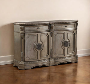 HomeRoots 68" Champagne Solid Wood Server with Marble Top - Elegant Storage Solution for Any Room Decor 318909