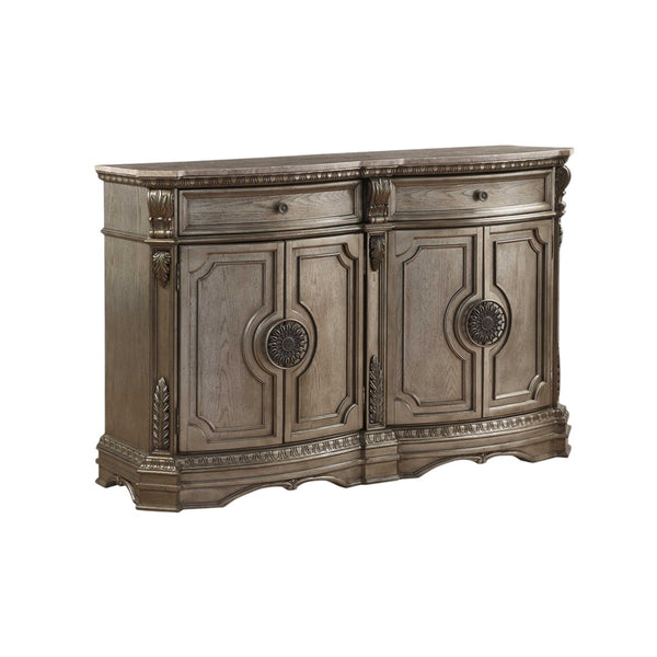 HomeRoots 68" Champagne Solid Wood Server with Marble Top - Elegant Storage Solution for Any Room Decor 318909