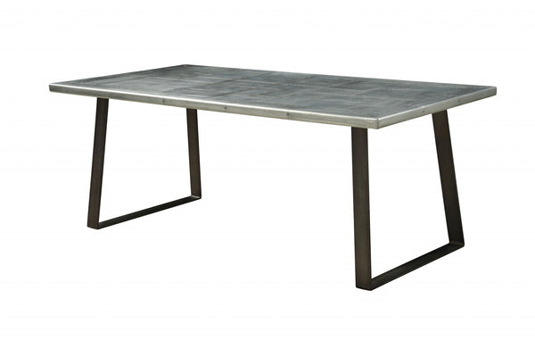 Homeroots 78" Silver And Gray Aluminum And Metal Sled Base Dining Table   318910