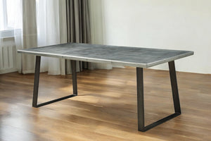 Homeroots 78" Silver And Gray Aluminum And Metal Sled Base Dining Table   318910