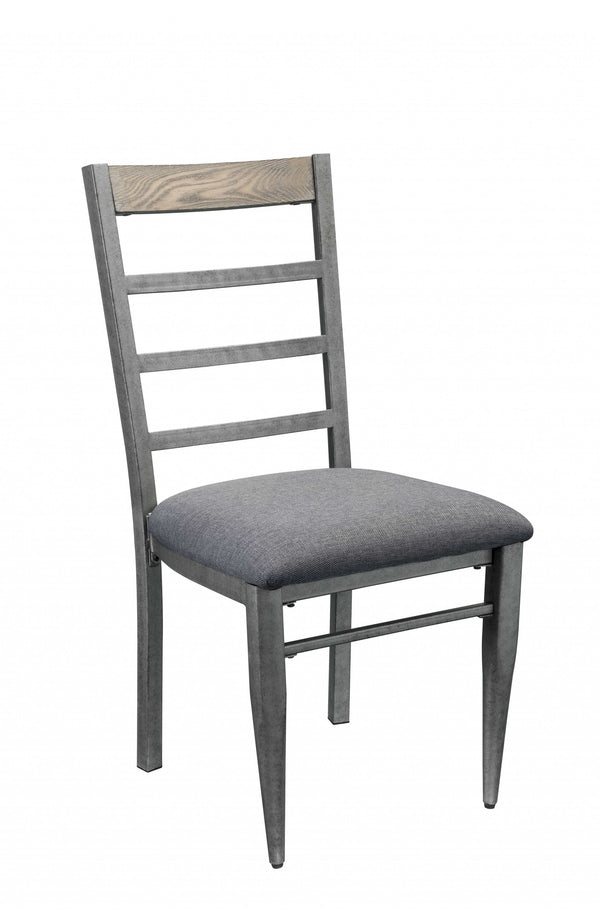 Homeroots Set Of Two Gray Upholstered Fabric Ladder Back Dining Side Chairs  Metal And Wood 318917