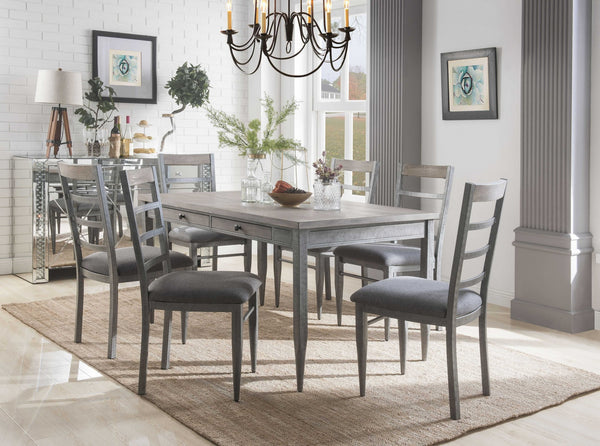 Homeroots Set Of Two Gray Upholstered Fabric Ladder Back Dining Side Chairs  Metal And Wood 318917