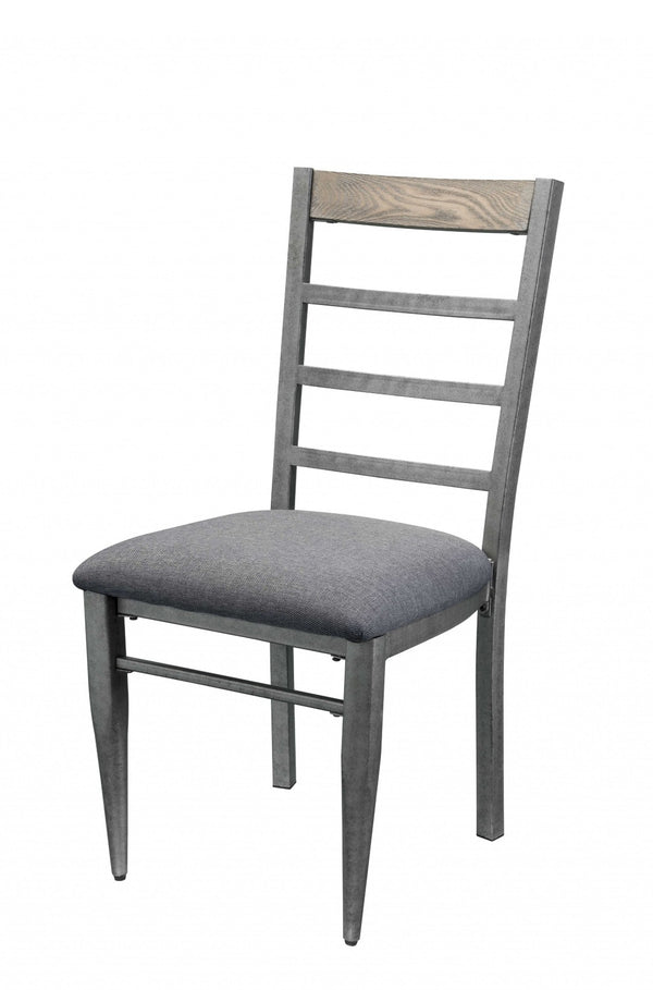 HomeRoots Set of Two Gray Upholstered Ladder Back Dining Chairs for Comfort and Modern Versatility in Decor 318917