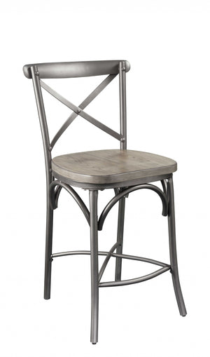 Homeroots Set Of Two Gray Metal Counter Height Bar Chairs   318930