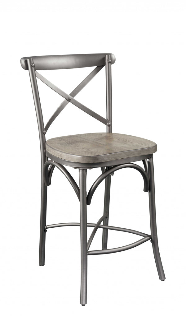 Homeroots Set Of Two Gray Metal Counter Height Bar Chairs   318930