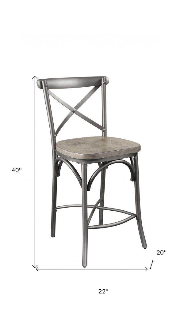 Homeroots Set Of Two Gray Metal Counter Height Bar Chairs   318930