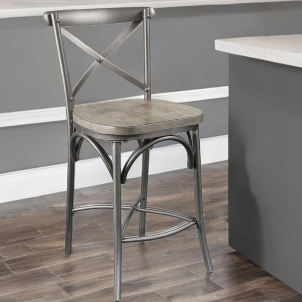 Homeroots Set Of Two Gray Metal Counter Height Bar Chairs   318930
