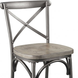 Homeroots Set Of Two Gray Metal Counter Height Bar Chairs   318930