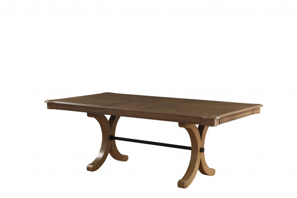 Homeroots 64" Brown Solid Wood Removable Leaf Trestle Base Dining Table  Wood 318936