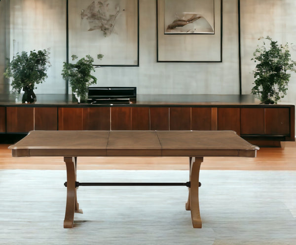 Homeroots 64" Brown Solid Wood Removable Leaf Trestle Base Dining Table  Wood 318936