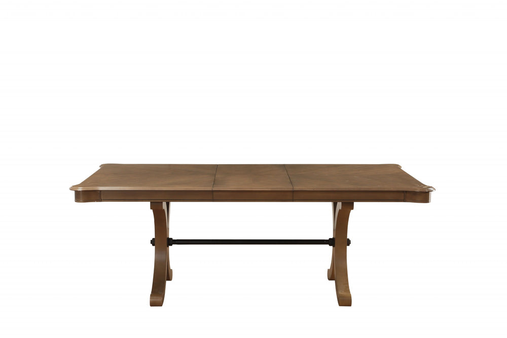 Homeroots 64" Brown Solid Wood Removable Leaf Trestle Base Dining Table  Wood 318936