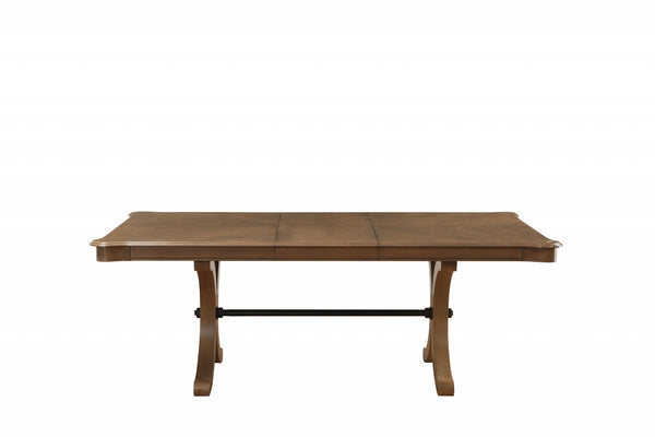 Homeroots 64" Brown Solid Wood Removable Leaf Trestle Base Dining Table  Wood 318936