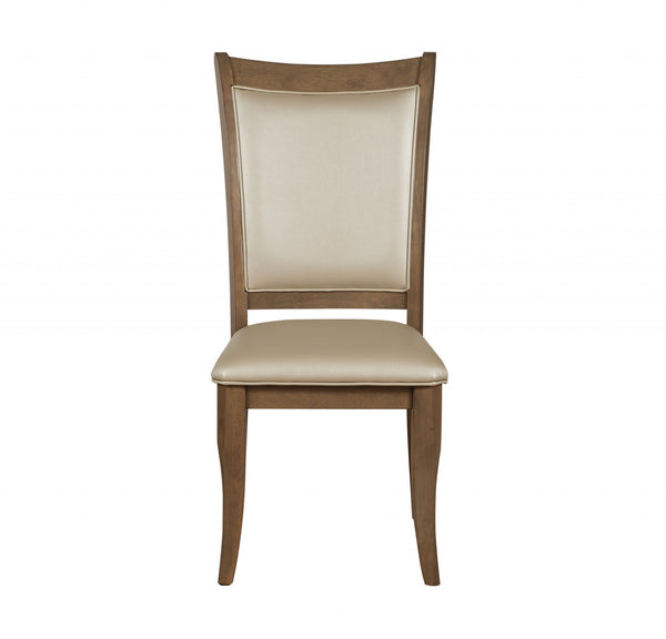 Homeroots Set Of Two Beige And Brown Upholstered Faux Leather Open Back Dining Side Chairs Beige Leatherette And Gray Oak Wood 318937