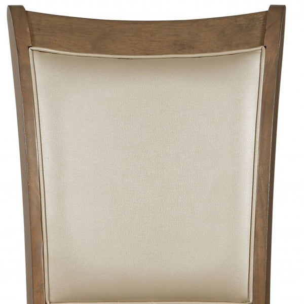 Homeroots Set Of Two Beige And Brown Upholstered Faux Leather Open Back Dining Side Chairs Beige Leatherette And Gray Oak Wood 318937