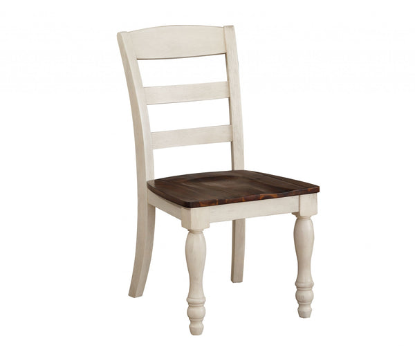 Homeroots Set Of Two Brown And White Wood Ladder Back Dining Side Chairs  Wood 318939