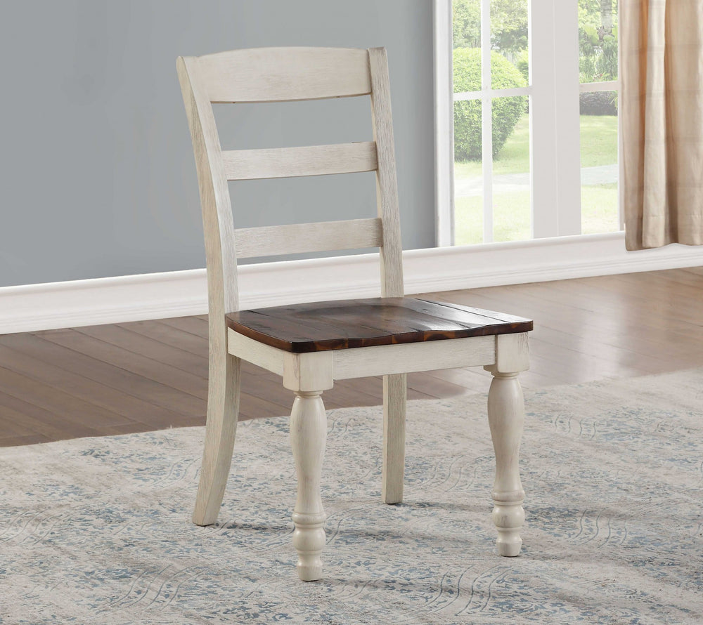 Homeroots Set Of Two Brown And White Wood Ladder Back Dining Side Chairs  Wood 318939