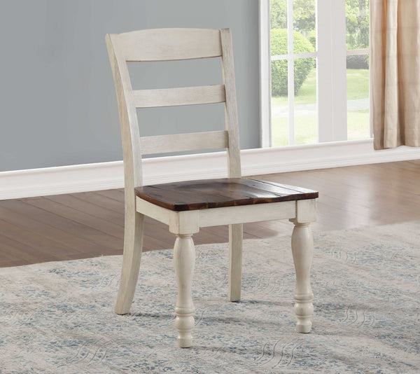 Homeroots Set Of Two Brown And White Wood Ladder Back Dining Side Chairs  Wood 318939