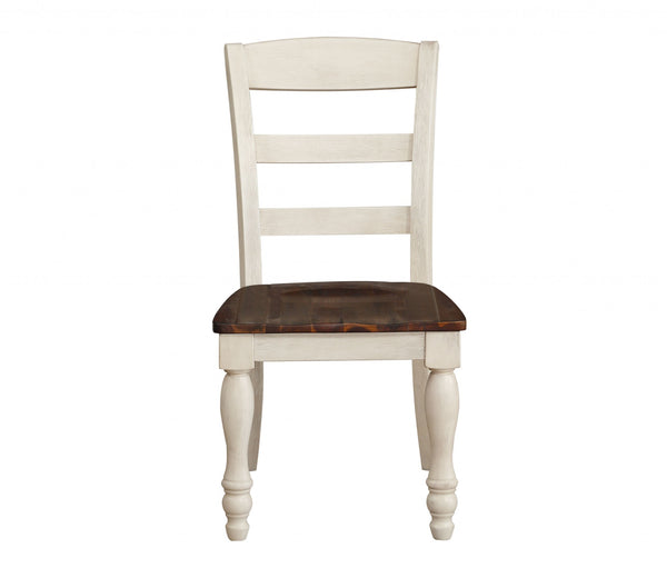 Homeroots Set Of Two Brown And White Wood Ladder Back Dining Side Chairs  Wood 318939