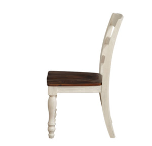 Homeroots Set Of Two Brown And White Wood Ladder Back Dining Side Chairs  Wood 318939