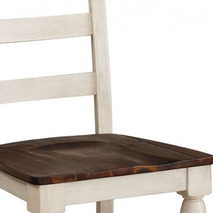 HomeRoots Set of Two Timeless Brown and White Ladder Back Dining Chairs for Stylish, Versatile Seating 318939