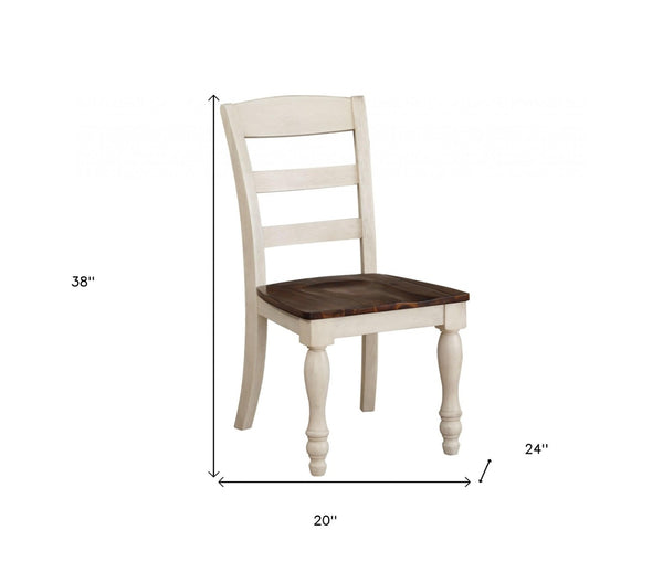 HomeRoots Set of Two Timeless Brown and White Ladder Back Dining Chairs for Stylish, Versatile Seating 318939