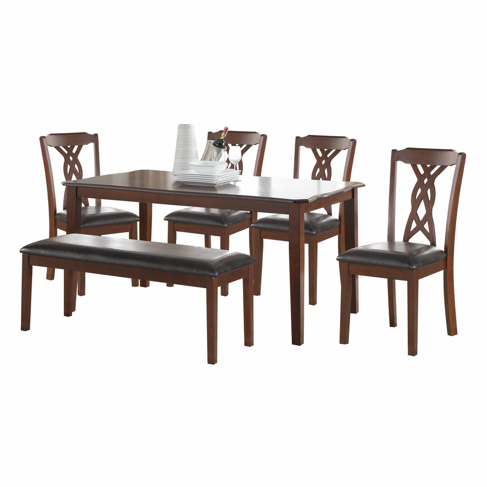 Homeroots 60" X 36" X 30" 6pc Black Leatherette And Espresso Dining Set  Polyurethane Foam 318941