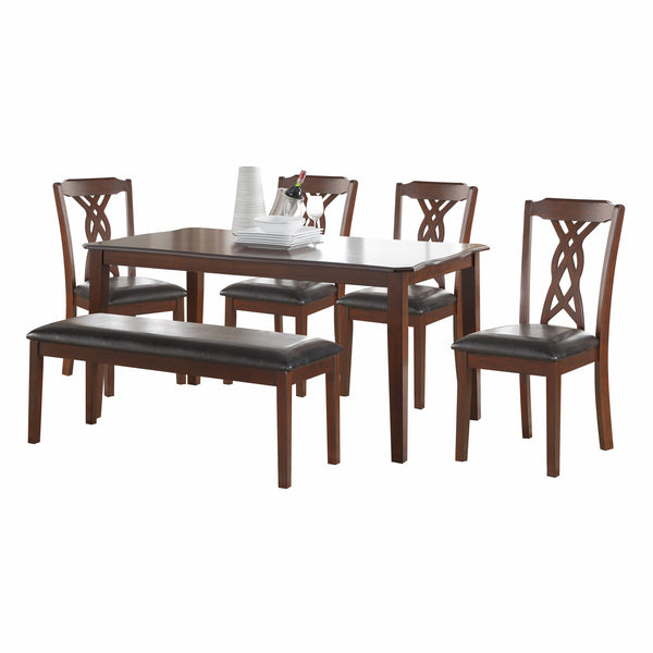 Homeroots 60" X 36" X 30" 6pc Black Leatherette And Espresso Dining Set  Polyurethane Foam 318941