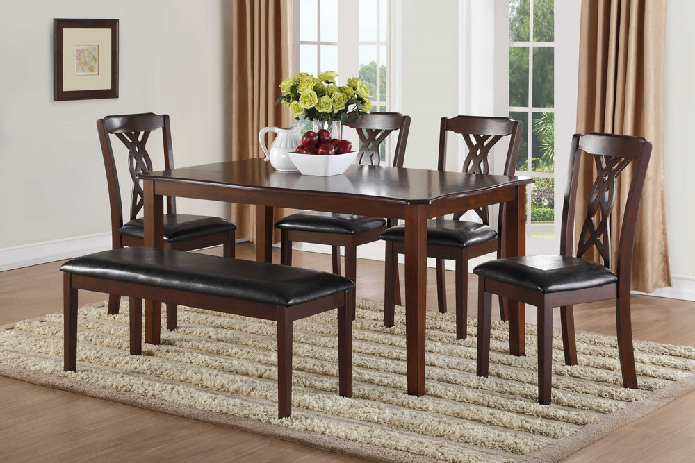 Homeroots 60" X 36" X 30" 6pc Black Leatherette And Espresso Dining Set  Polyurethane Foam 318941