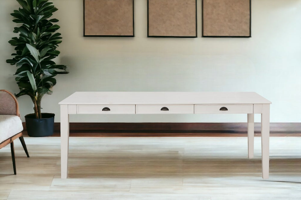 Homeroots 78" White Solid Wood Dining Table Antique White  318942