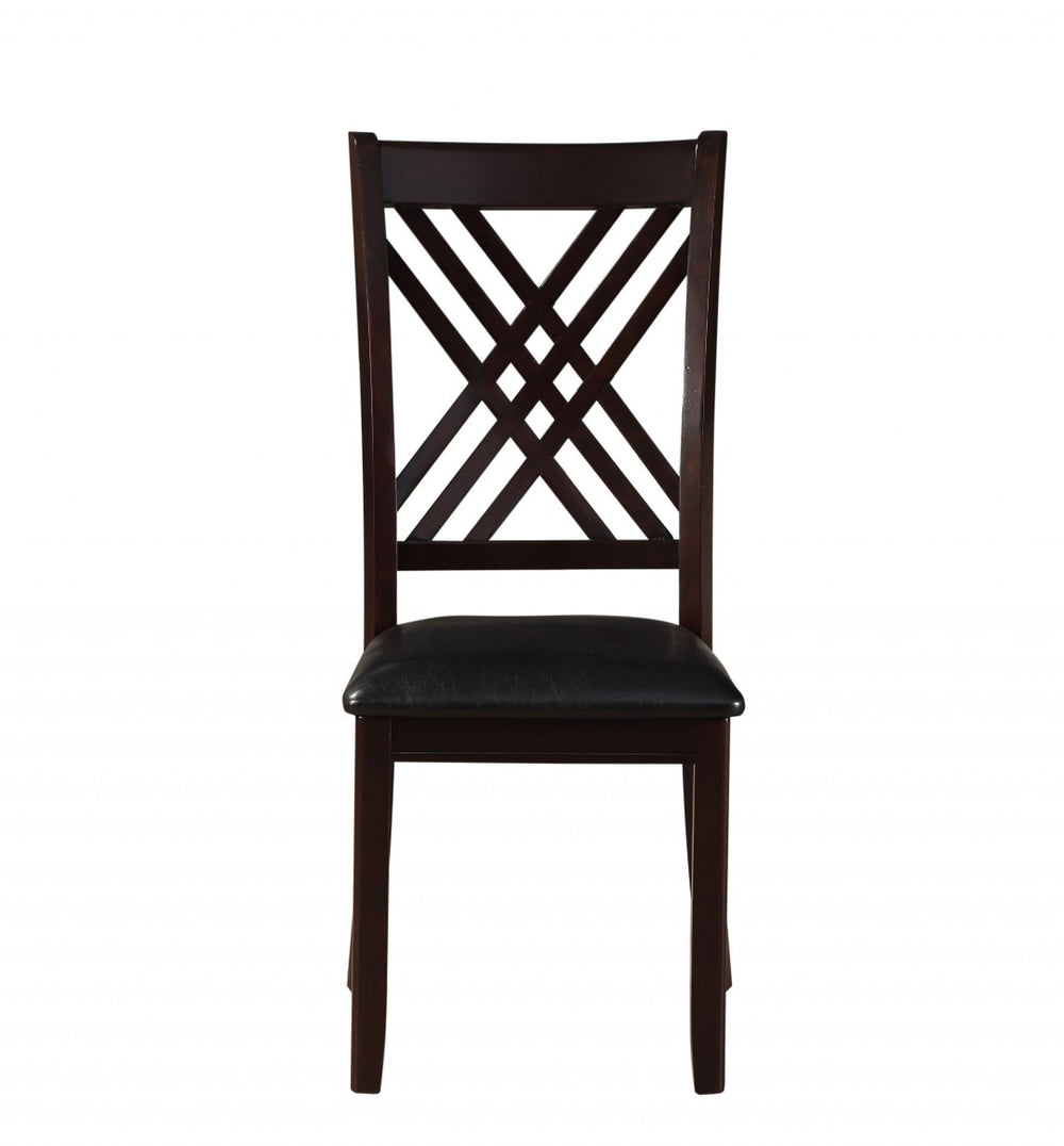 HomeRoots Set of Two Stylish Black Faux Leather Cross-Back Dining Chairs for Versatile Home Decor 318946