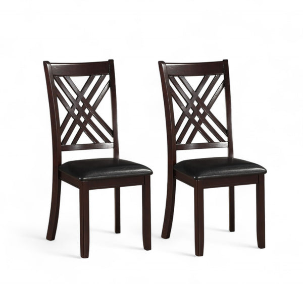 HomeRoots Set of Two Stylish Black Faux Leather Cross-Back Dining Chairs for Versatile Home Decor 318946