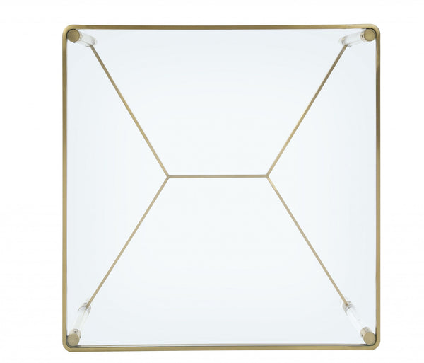 Homeroots 39" X 39" X 17" Clear Acrylic Gold Stainless Steel And Clear Glass Coffee Table   318952