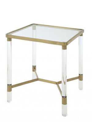 HomeRoots 24" Gold and Clear Glass End Table – Elegant Modern Accent for Living Room, Versatile and Stylish Design 318953