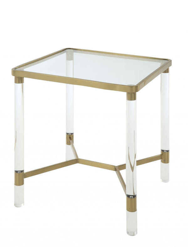 HomeRoots 24" Gold and Clear Glass End Table – Elegant Modern Accent for Living Room, Versatile and Stylish Design 318953