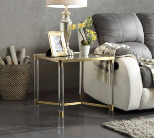 HomeRoots 24" Gold and Clear Glass End Table – Elegant Modern Accent for Living Room, Versatile and Stylish Design 318953