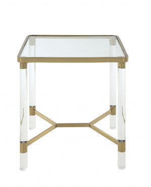HomeRoots 24" Gold and Clear Glass End Table – Elegant Modern Accent for Living Room, Versatile and Stylish Design 318953