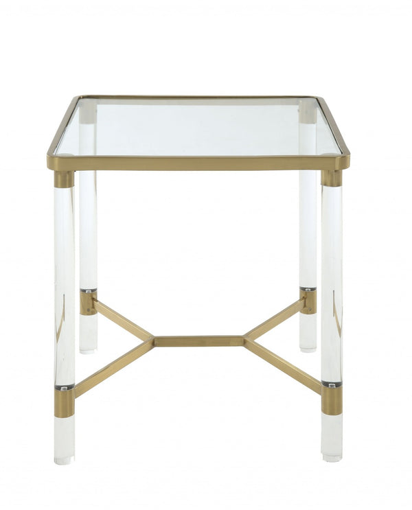 HomeRoots 24" Gold and Clear Glass End Table – Elegant Modern Accent for Living Room, Versatile and Stylish Design 318953