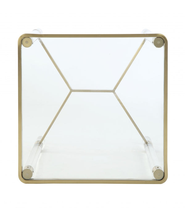 HomeRoots 24" Gold and Clear Glass End Table – Elegant Modern Accent for Living Room, Versatile and Stylish Design 318953