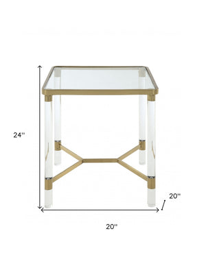 HomeRoots 24" Gold and Clear Glass End Table – Elegant Modern Accent for Living Room, Versatile and Stylish Design 318953