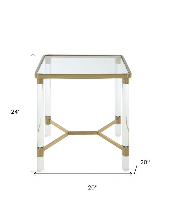 HomeRoots 24" Gold and Clear Glass End Table – Elegant Modern Accent for Living Room, Versatile and Stylish Design 318953