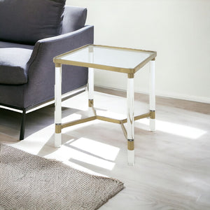 HomeRoots 24" Gold and Clear Glass End Table – Elegant Modern Accent for Living Room, Versatile and Stylish Design 318953