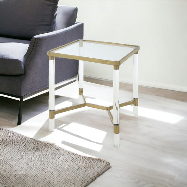 HomeRoots 24" Gold and Clear Glass End Table – Elegant Modern Accent for Living Room, Versatile and Stylish Design 318953
