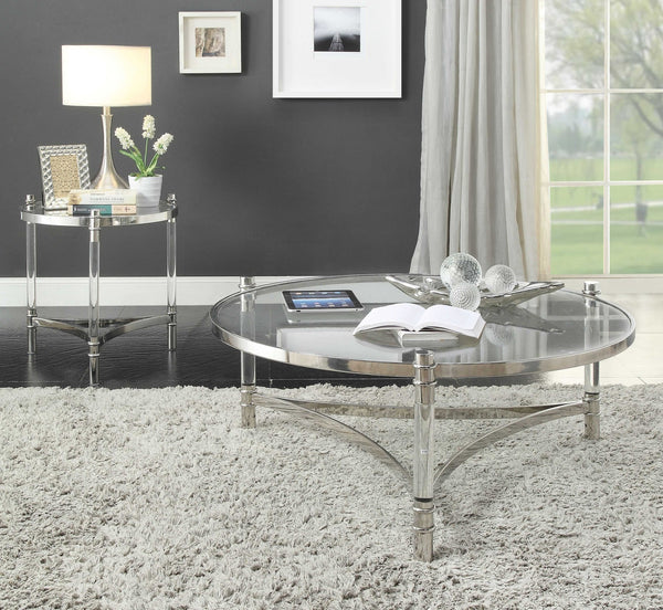 Homeroots 41" X 41" X 17" Clear Acrylic Stainless Steel And Clear Glass Coffee Table   318954