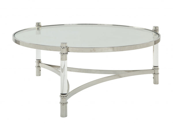 Homeroots 41" X 41" X 17" Clear Acrylic Stainless Steel And Clear Glass Coffee Table   318954