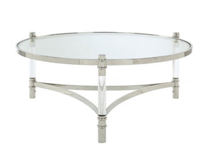 Homeroots 41" X 41" X 17" Clear Acrylic Stainless Steel And Clear Glass Coffee Table   318954